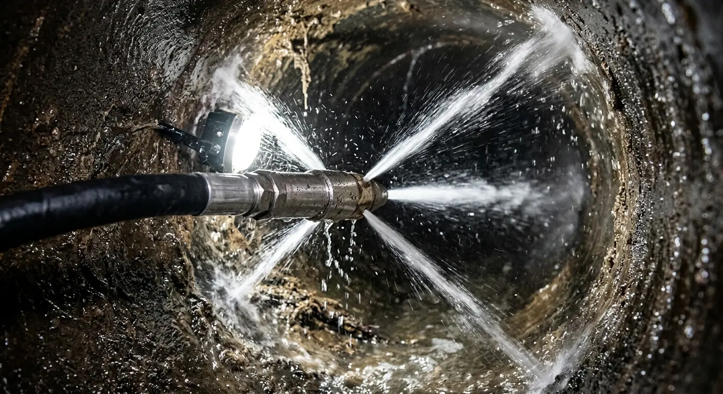 High-pressure hydro jetting nozzle cleaning sewer pipe for Sewer Line Relining in Middletown